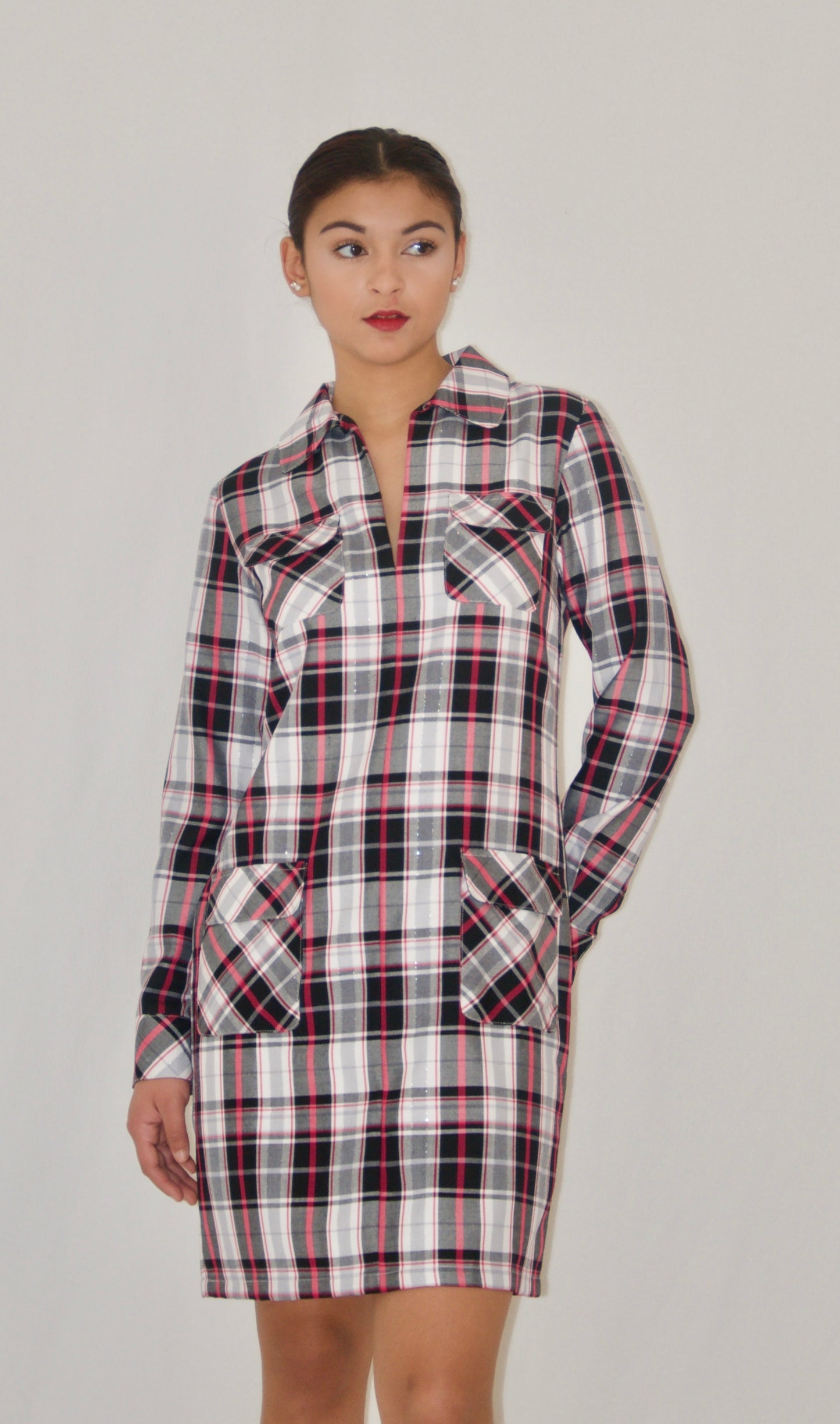 Cotton Poplin Plaid Shirtdress